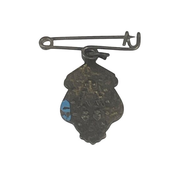 Vintage Religious Medal Pin With Madonna & Child In Blue Oval - Picture 4 of 6